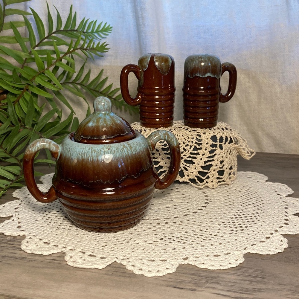 Vintage Redware Drip Glaze Set Japan